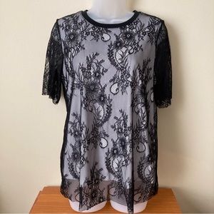 Who What Wear Lace Short Sleeve Shirt Top NWT Women’s Size Small Black White